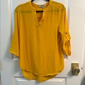 Chaus Yellow Mandarin Collar Blouse with Relaxed Fit